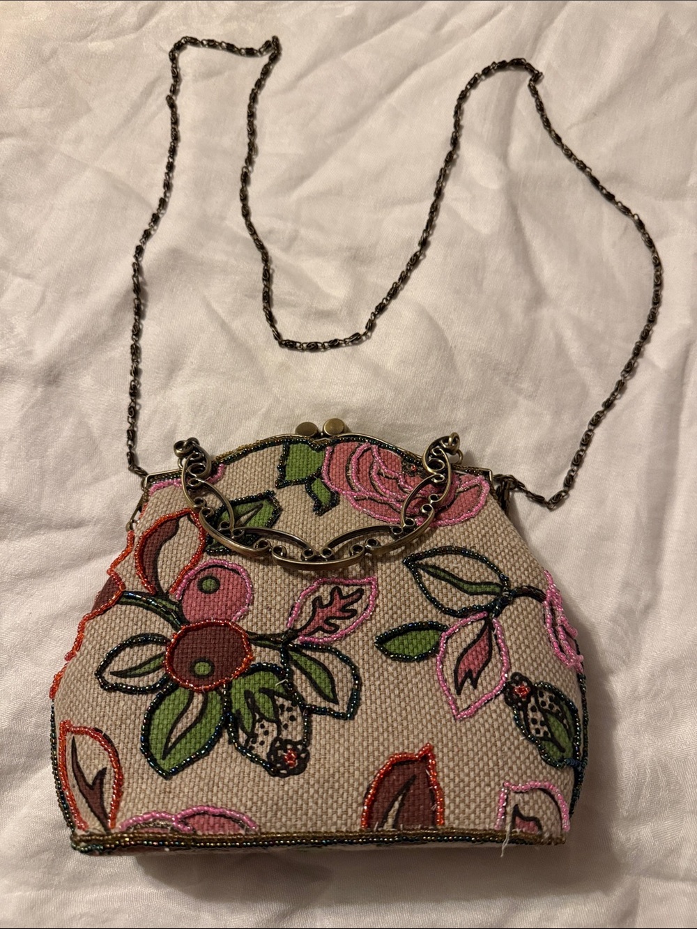 Beaded Floral Clutch Wristlet in Pink and Green